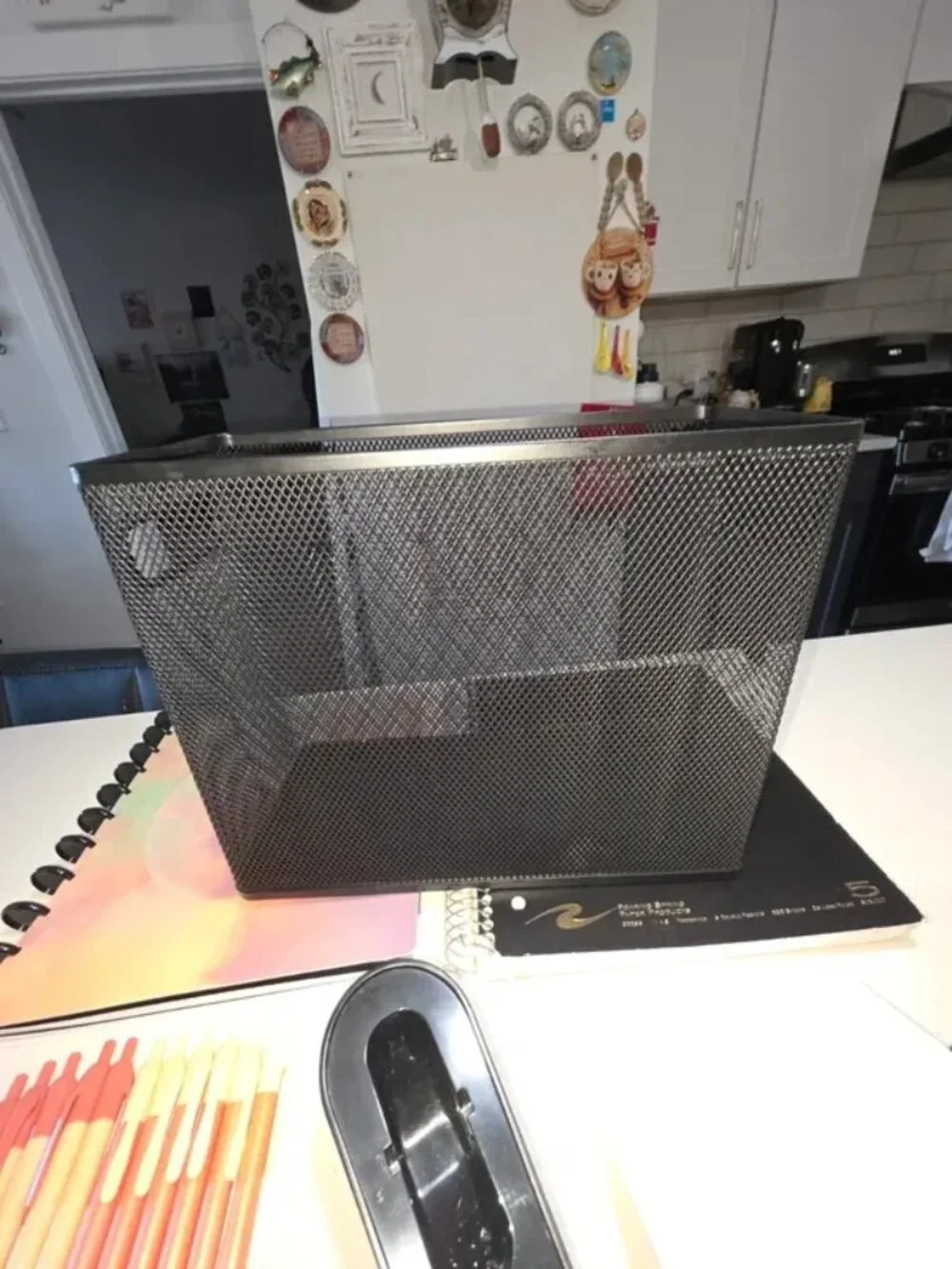 Office supplies and ruler and calculator on next photo